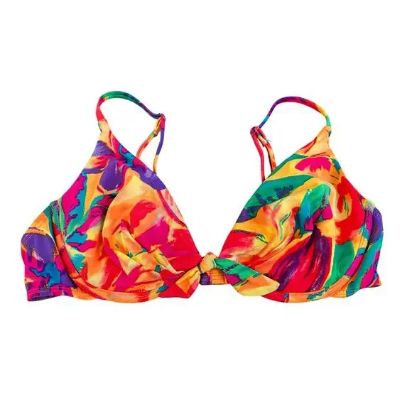 VTG 80s 90s Tropical Floral Boho Wire Bikini Top Multicolor 36D Made in USA - Picture 4 of 7